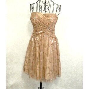 ADRIANNA PAPELL Evening Dress Strapless Womens 4 Hailey Gold Sequins Glitter